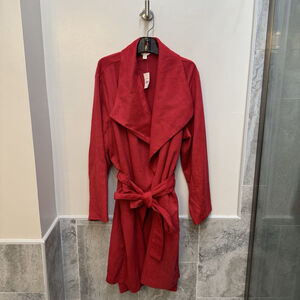 Cato Women's Red Tie Waist Trench Coat Plus Size 22/24W Christmas Holiday Fuzzy